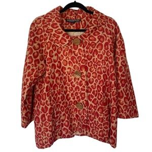 Painted Pony Red Leopard Print 3 Button 3/4 Sleeve Jacket Blazer